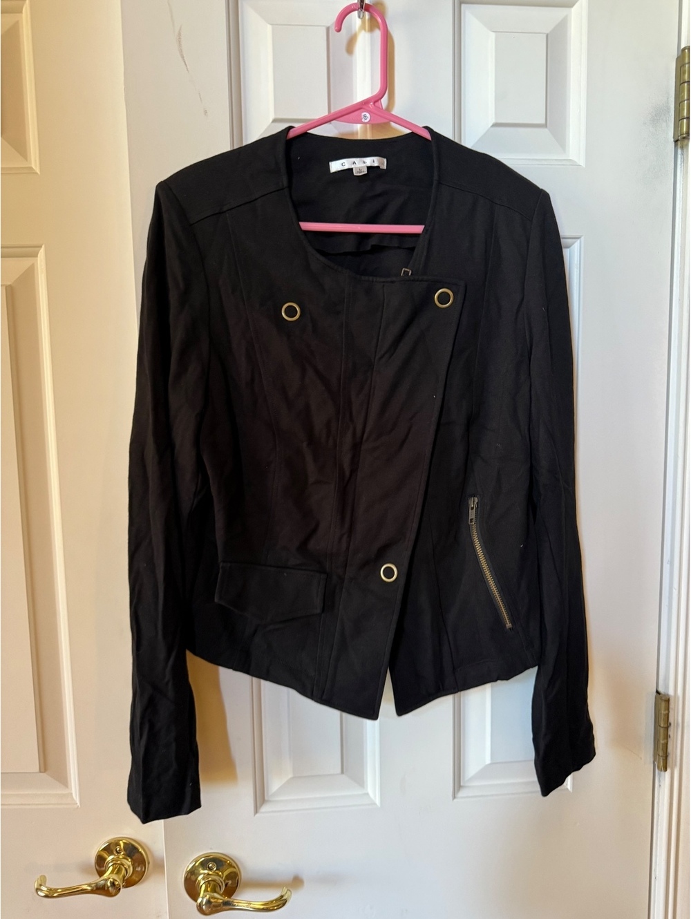 Cabi Black asymmetric Full-Zip Cadet Moto Jacket Coat Brass Hardware L